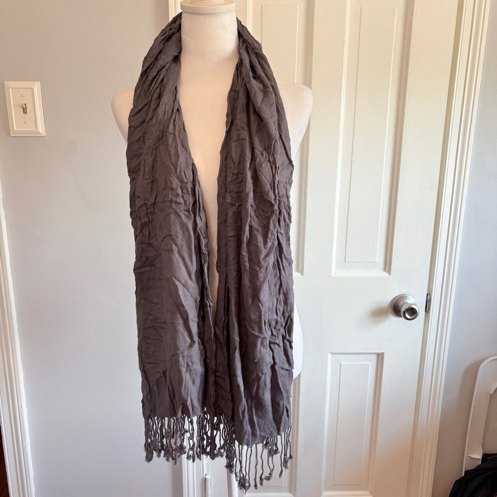 Pashmina Womens Scarf Gray Silk Blend Fringe Crinkle Wrap Shawl Accessory